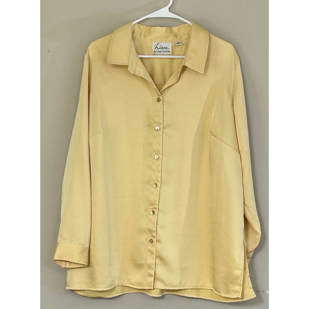 Linea by Louis Dell'Olio Yellow Satin Button Front Blouse 1X A374709